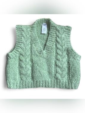 Frisson Knits green cable knit mohair sweater vest